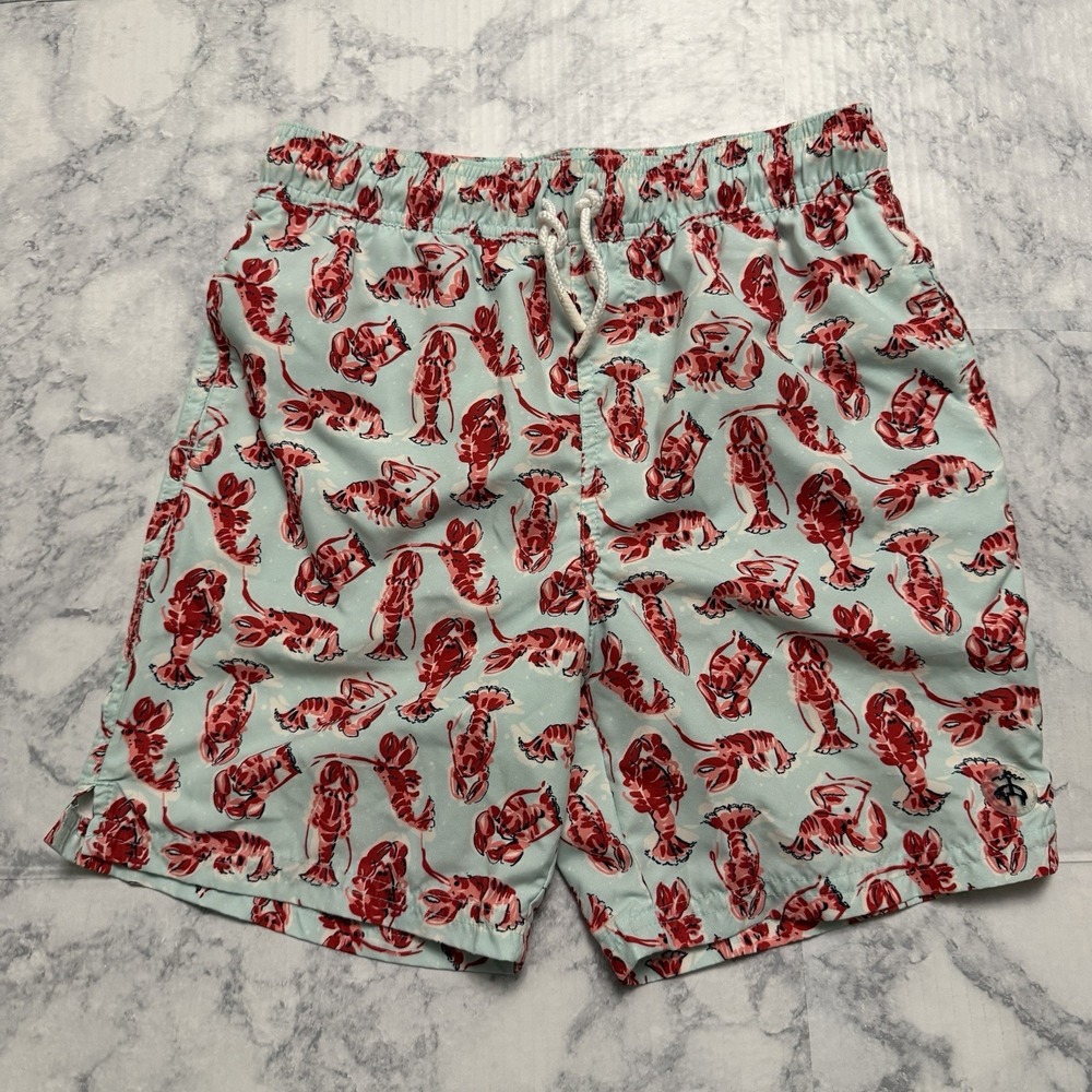 Brooks Brothers Boys Swim Trunks Lined Size 14 Lobsters Preppy Red Blue Pockets